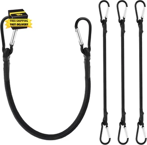 4 PCS Double End Bag Bungee Cords, Black Bungee Cords with Carabiner Hooks, Tie - Picture 1 of 8