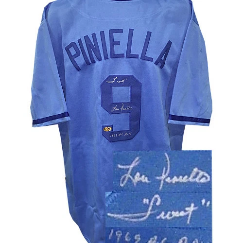 Lou Piniella signed Blue TB Custom Stitched BB Jersey Sweet/1969 AL ROY XL- JSA - Image 1 of 1