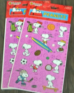 Sandylion SNOOPY PEANUTS 2 Packs of 2 Sheets Stickers SPORTS SURFING SKATEBOARD - Picture 1 of 3