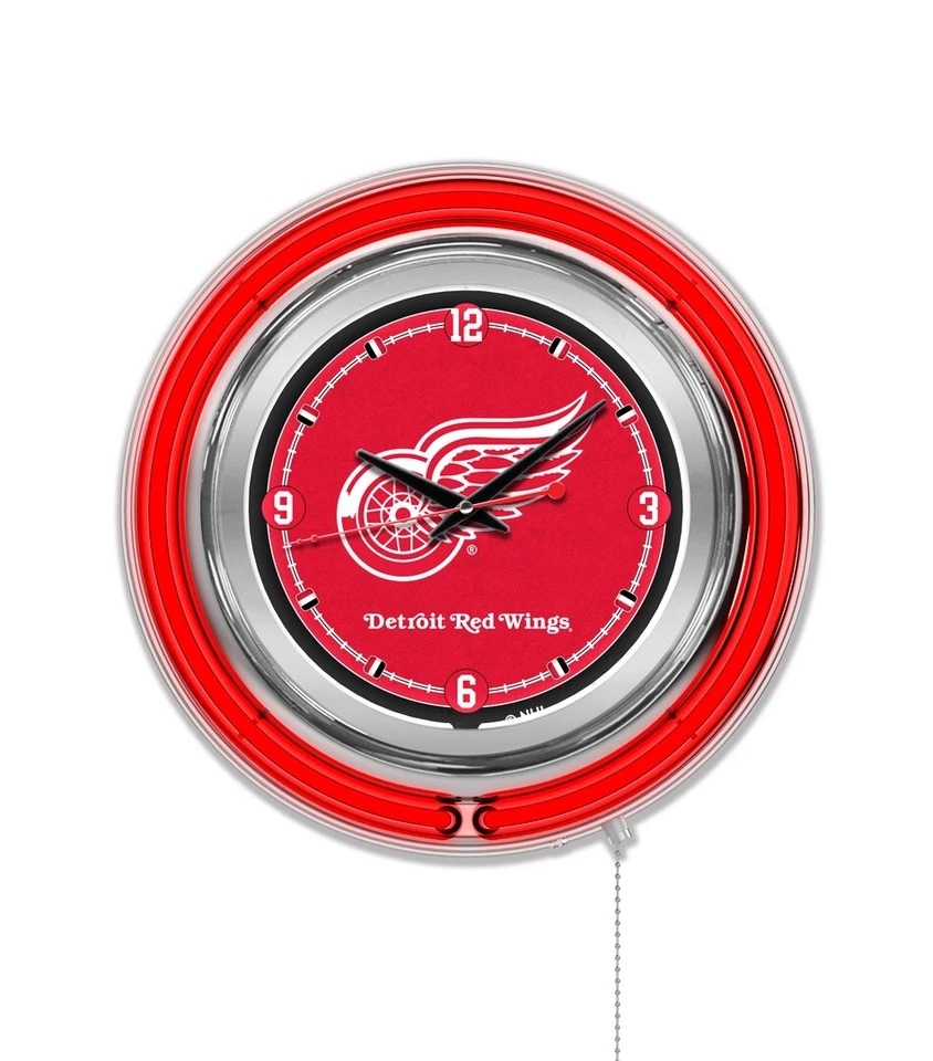 Detroit Red Wings Clock w/ Double Neon Ring - Image 1 of 4