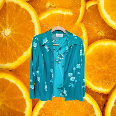 Saia Jo Hanna New York 3 peças floral azul-petróleo claro e escuro - Imagem 1 de 4