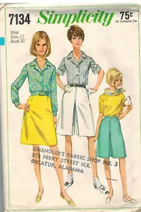 7134 Vintage Simplicity Sewing Pattern Misses Culottes Skirt Blouse Split Skirt - Picture 1 of 2