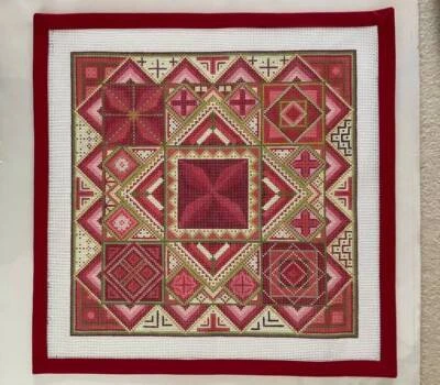 Red Geometric Quilt Block Design Needlepoint Canvas Maggie Co 10 Count 16.25" - Image 1 of 3