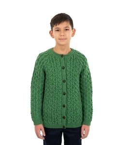 SAOL Aran Cardigan for Kids: 100% Merino Wool, Crew Neck, and Button Front - Picture 1 of 14