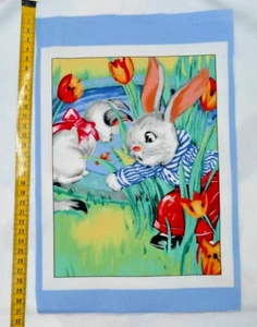Stoff Patchwork Panel - - Ostern - Hase mit Katze - Bild 1 von 2