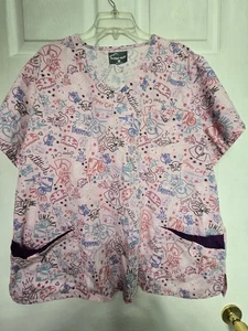 Butter-Soft Scrub Top size 2X-Pink Kitty "PURRRMAID" "UNICAT"-Chest 28"/L 27.5" - Picture 1 of 6