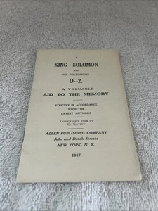 King Solomon His Followers Valuable Aid the Memory 1917 Masonic code Book 0--2 - Picture 1 of 8