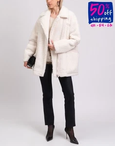 TOPSHOP Sherpa Coat UK10 US6 IT42 M Ivory Unlined Collared - Picture 1 of 7