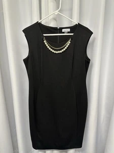 Calvin Klein Dress LBD Black Size 14 Sleeveless Knee Length Suit Formal EUC - Picture 1 of 8