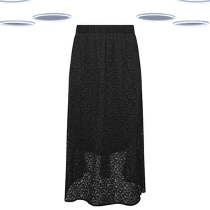 Ex Women's Plus Size FLoral Lace Godet Design Maxi Skirt in Black - Picture 1 of 5