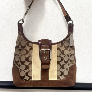 [Near Mint] COACH 7053 Brown Beige Soho Monogram Canvas Leather Shoulder Bag - Picture 1 of 2