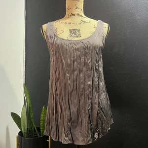 Camicetta Eileen Fisher donna senza maniche canotta marrone medio tortora arricciata misto seta - Foto 1 di 6