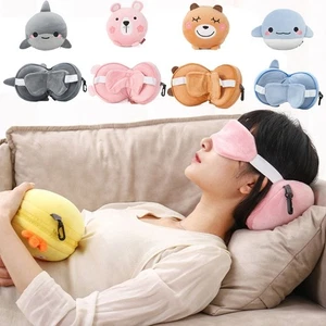 2 in1 Travel Neck Pillow Soft Napping Sleeping Pillow Travel Eye Cover - Picture 1 of 16