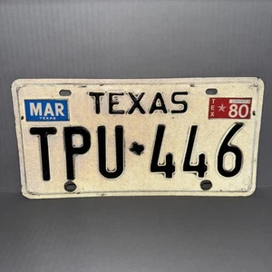 Vintage 1980 März Nummernschild TPU 446 Wandbild Man Cave Texas Nummernschild - Bild 1 von 3
