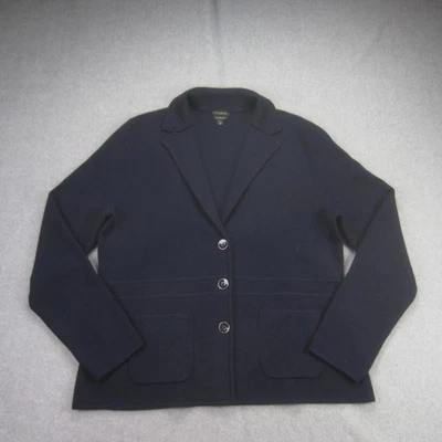 Blazer Talbots Grande Azul Marino Lana Merino Tejido Solapa Botón Frontal Cárdigan Chaqueta Foto 1 de 4