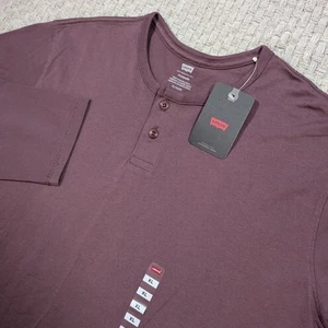 Levis Henley T-Shirt Mens XL Huckleberry Red 2 Button Long Sleeve Stretch - Picture 1 of 14