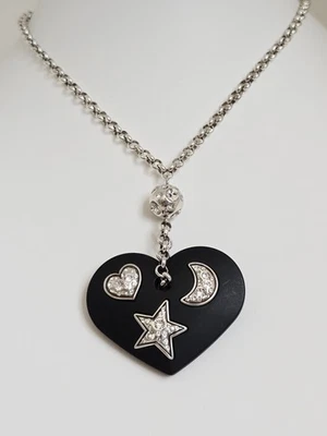 Raro Collar Colgante Brighton Resina Negra Corazón Estrella Luna Cristal Grande con Bolsa Foto 1 de 4