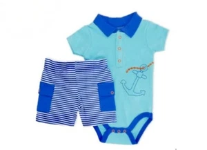 Baby Boy Summer 2 Piece Set (Bodysuit and shorts). 0-3 Months. Light Blue. - Picture 1 of 1