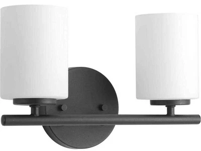 Progress Lighting 13 in. 2-Light Black Etched Glass Bathroom Vanity Light - Image 1 of 4