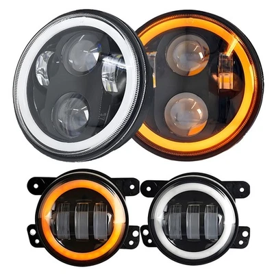 For Hummer H3 H3T 2006-2008 2009 2010 Halo 7" LED Headlights 4" Fog Lights Combo - Image 1 of 4