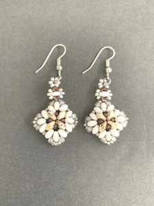 Beaded Drop Dangle 1.5” Earrings Natural Tan Colors - Picture 1 of 3