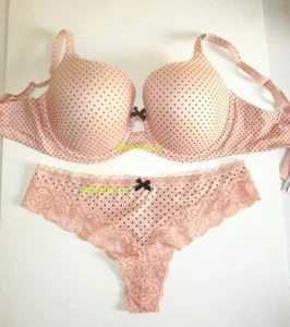 Victoria's Secret Body by Victoria 38DD/L Lined Demi Bra Set Thong Peach Dot - Picture 1 of 9