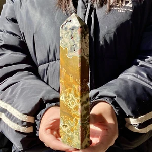 454G Natural polished circular ocean jade pillar rough spiritual therapy - Picture 1 of 11