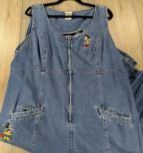 VTG 90s Disney Store Denim Maxi Dress Womens XXL Blue Sleeveless Mickey Minnie - Picture 1 of 11
