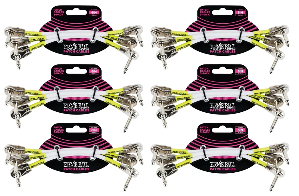 PACK de 6 cables de conexión para panqueques Ernie Ball 6052 Ultraflex de 6", paquete de 3, blancos Foto 1 de 3