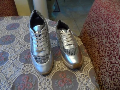 Stella McCartney Серебряный Vegi кожаные кроссовки с Yute и сетки акценты размер США 10 - Изображение 1 из 4