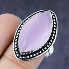 Natural Pink Chalcedony Gemstone Handmade 925 Steling Silver Ring Size 8.5 V560