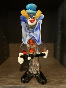 10” Rare Vintage Murano Colorful Clown Holding Guitar Hand Blown Glass - Picture 1 of 4