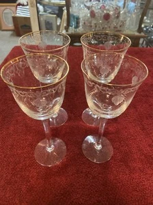 4 Vintage Lenox Classic Shell Gold Trim Crystal Wine Water Goblet Glasses 8 “ - Picture 1 of 11