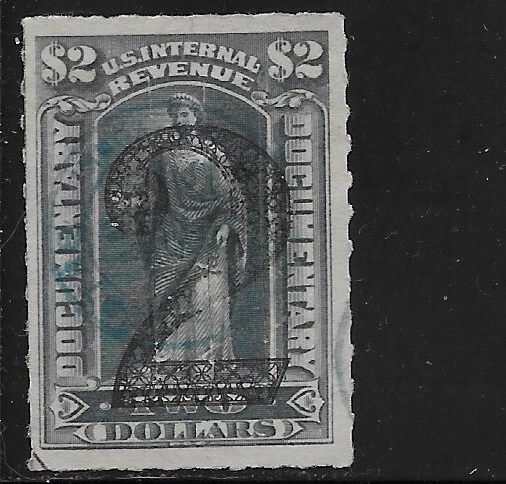 US Scott R191, $2.00 Internal Revenue Documentary, Green, Used, NG, VF - Image 1 of 1