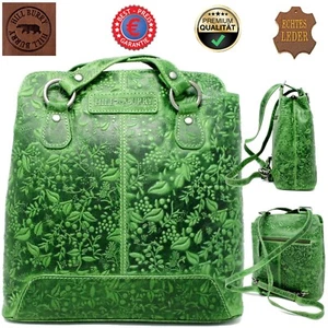 Rucksack aus LEDER ✵ Damen Frauen Schultertasche Blumen Top Geschenk grün - Bild 1 von 9