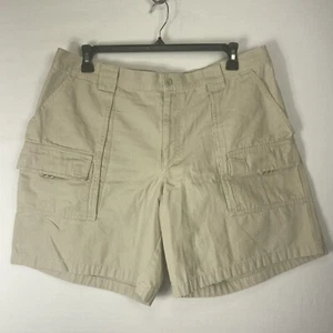 LL Bean Shorts Mens Comfort Waist Tan Beige Cotton Flat Front Cargo Size 40 - Picture 1 of 9