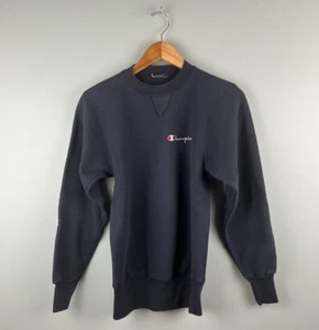 Vintage 90’s Champion Crewneck Sweatshirt Embroidered Spellout Logo Black Sz SM - Picture 1 of 6