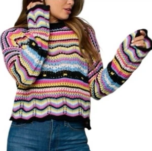 Cellecci Women's Rainbow Knit Cropped Sweater Size Small NWT - Picture 1 of 13