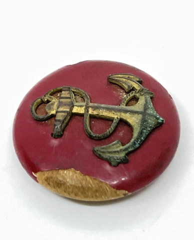 Antique Nautical Military? Red Oiled Painted Wood Button Cover
