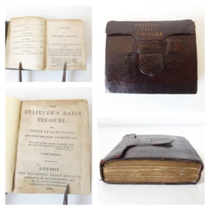 1858 Miniature THE BELIEVER'S DAILY TREASURE Leather Binding BIBLE Prayer - Picture 1 of 14