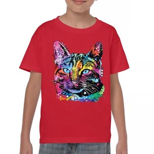 Dean Russo Thoughtful Cat Youth T-shirt Colorful Pet Kitten Eyes Meow Kids - Picture 1 of 50