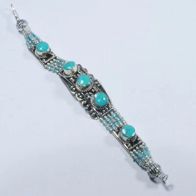 Made with Real Turquoise Tibetan Bracelet Statement Green Beaded Bracelet B38 - Image 1 of 4