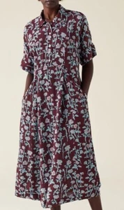 Toast Bryn Scenery Crepe Dress Size Medium Burgundy Blue Viscose Pockets Collar - Picture 1 of 20