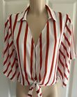 BNWT Bershka Red & White Stripe Tie Front Shirt/ Blouse Size M