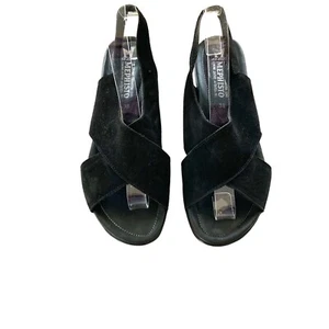 Mephisto Black Air-Relax Extra Light Leather Wedge Sandal Sz 38 Eur/7-7.5 US - Picture 1 of 12