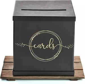 Black Card Box with Gold Foil Design Wedding Card Boxes for Reception Black Gold - Picture 1 of 5