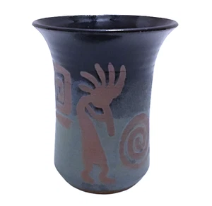 Pottery Art Vase Signed Petroglyph Tribal 4.5" x 3.75" Folk Clay Vessel Cup - Picture 1 of 5