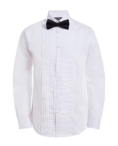 NWT Van Heusen Boys XL 18/20 Husky White Tuxedo Shirt & Black Bow Tie Wedding - Picture 1 of 5