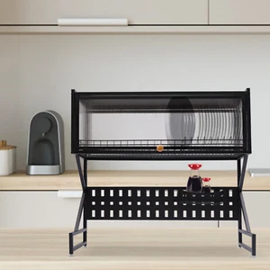 2 Tier Dish Drying Rack Strainer Kitchen Over Sink Storage Shelf Stainless Steel - Picture 1 of 10