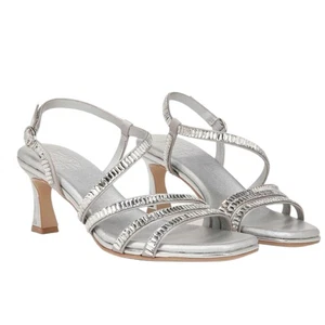 Sandalias de tacón Naturalizer plateadas adornadas con tiras para mujer talla 9M - Imagen 1 de 10